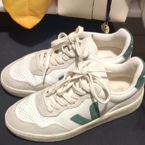 Veja White and Dark Green Casual Sneakers